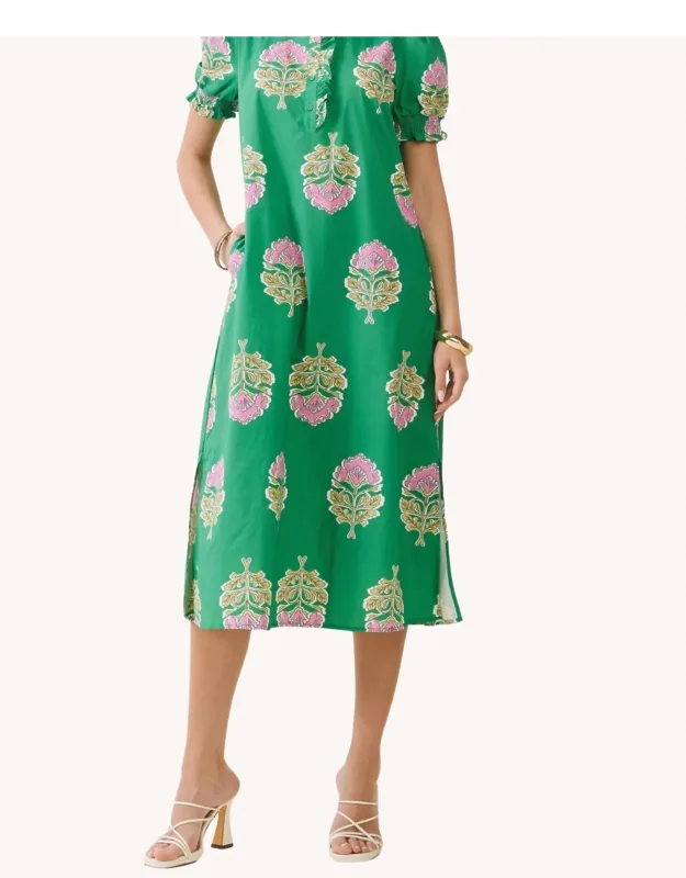 Block Print Smocked Midi Dress