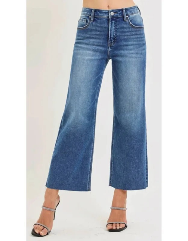High Rise Tummy Control Crop Wide Creased Seam Jeans