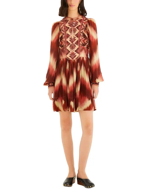 Amanda Stripes Tapestry Matelassé Long Sleeve Mini Dress