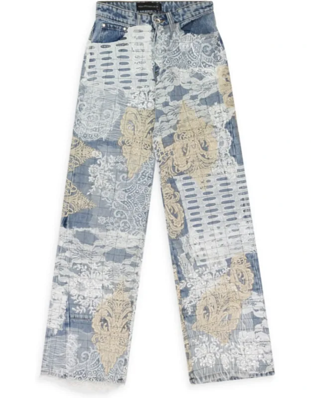 Grid Lace Straight-fit Jeans