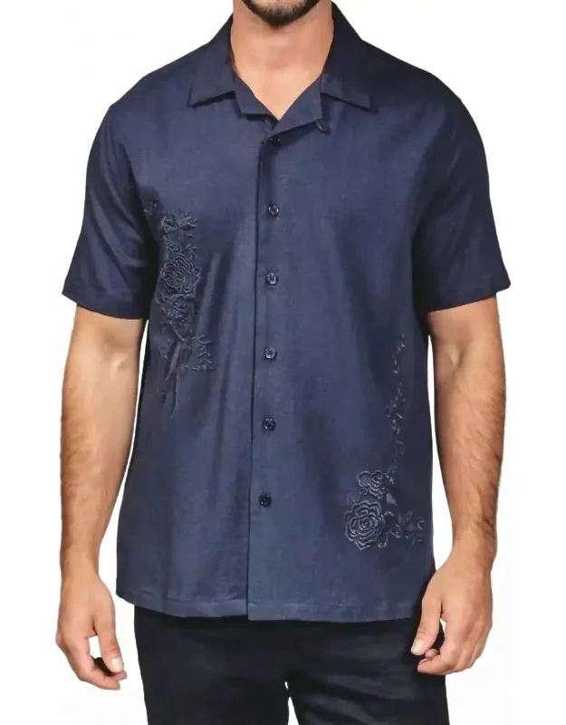 Marco Embroidered Linen Camp Shirt