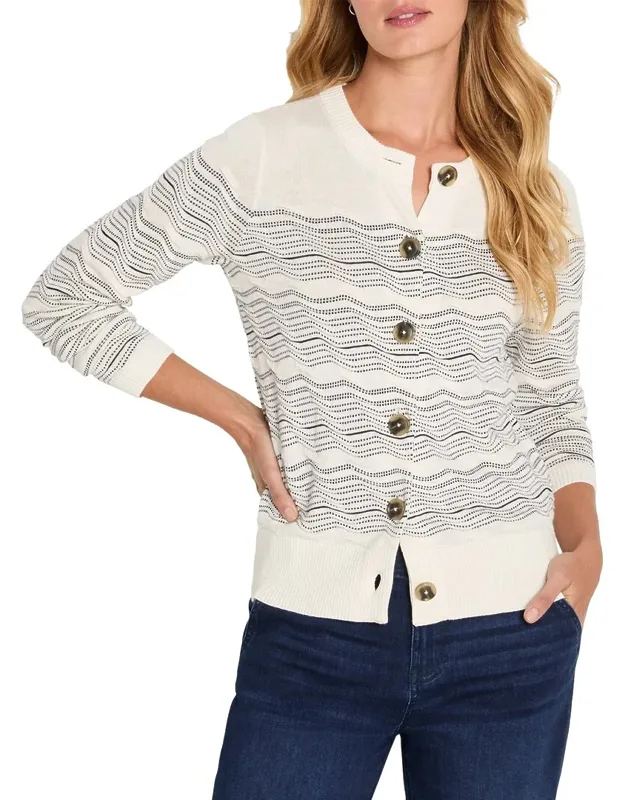 Zig Zag Stitch Linen-blend Cardigan