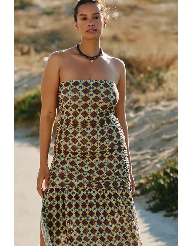 Printed Mesh Midi Dress