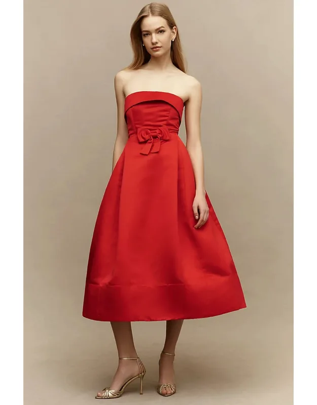 Bow Strapless Midi Dress