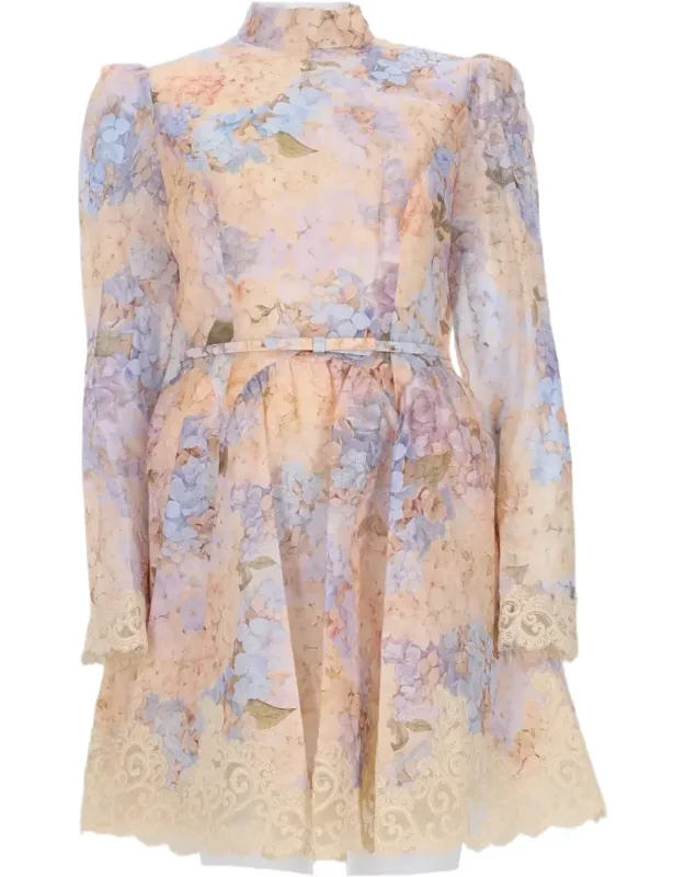 Floral Mini Dress With Lace Detailing