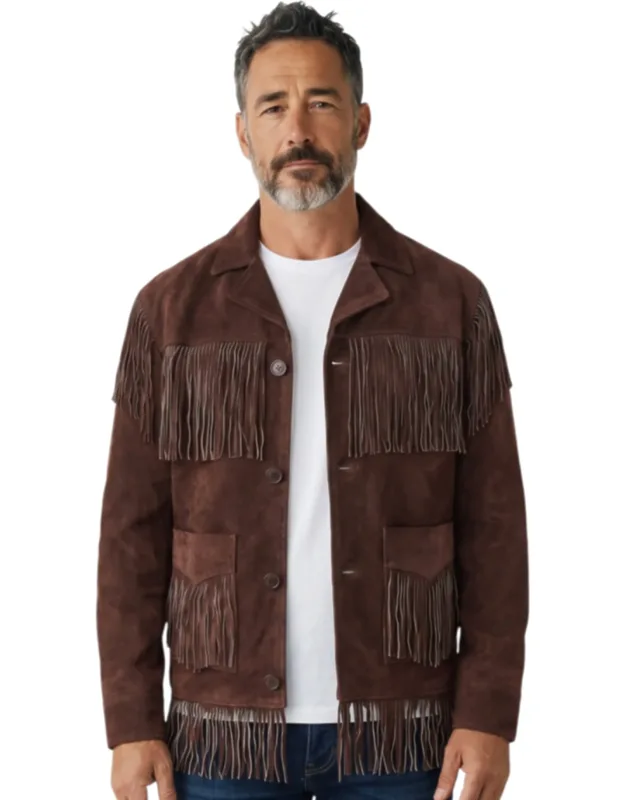 Western Retro Cowboy Suede Leather Fringe Jacket