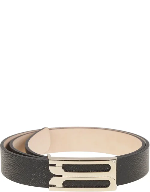 Textured Calf Leather Metallic Buckle Belt