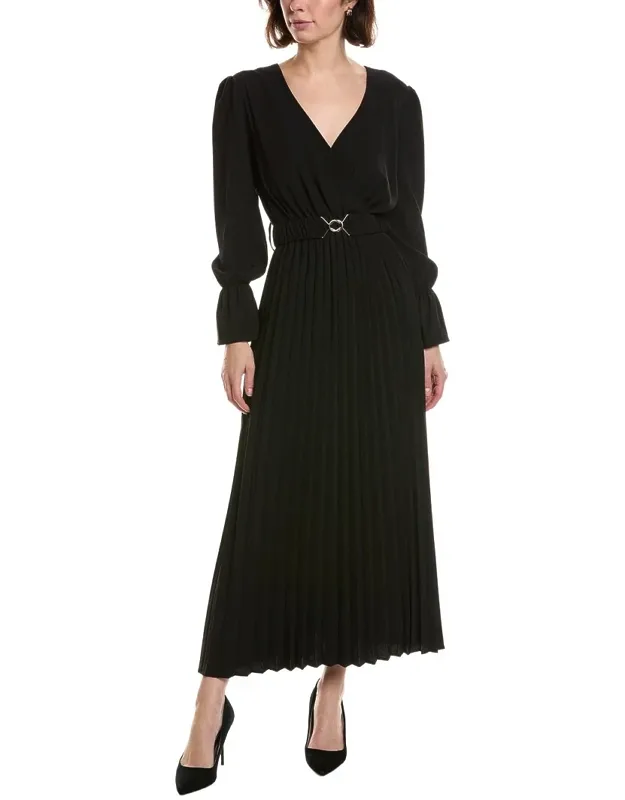 Solid Pleated Hem Midi Dress
