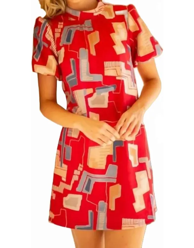 Bubble Sleeve Tie Back Print Mini Shift Dress