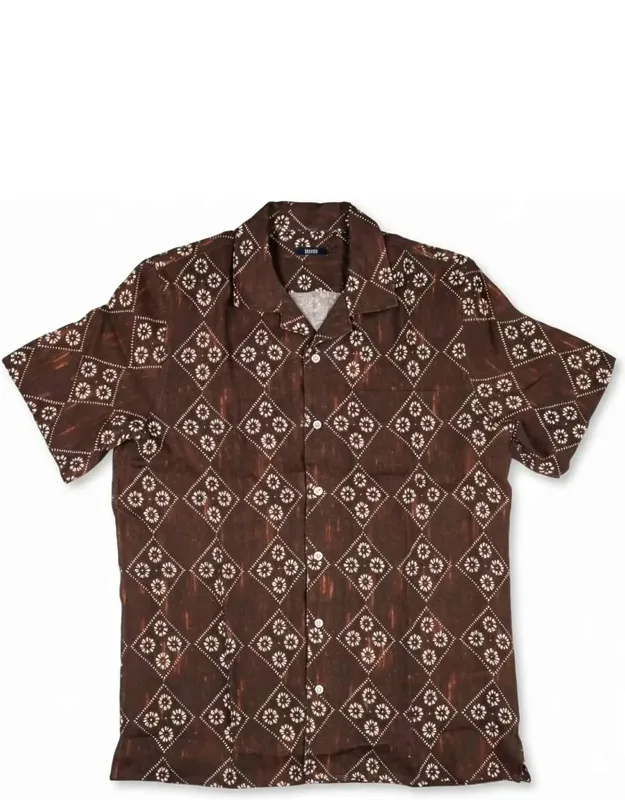 Short Sleeve Linen Camp Collar Shirt