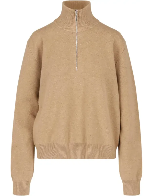 Half-zip High Collar Wool Sweater