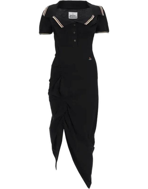 Fitted Midi Dress With Asymmetrical Hem And Ruched Detailing