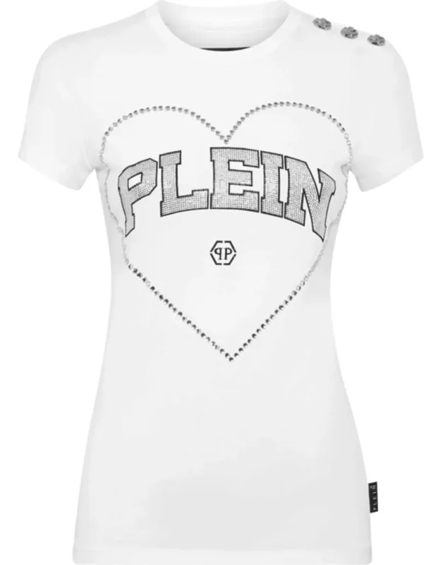 T-shirt Sexy Pure Heart With Bejeweled Prints And Rib Knit Neckline