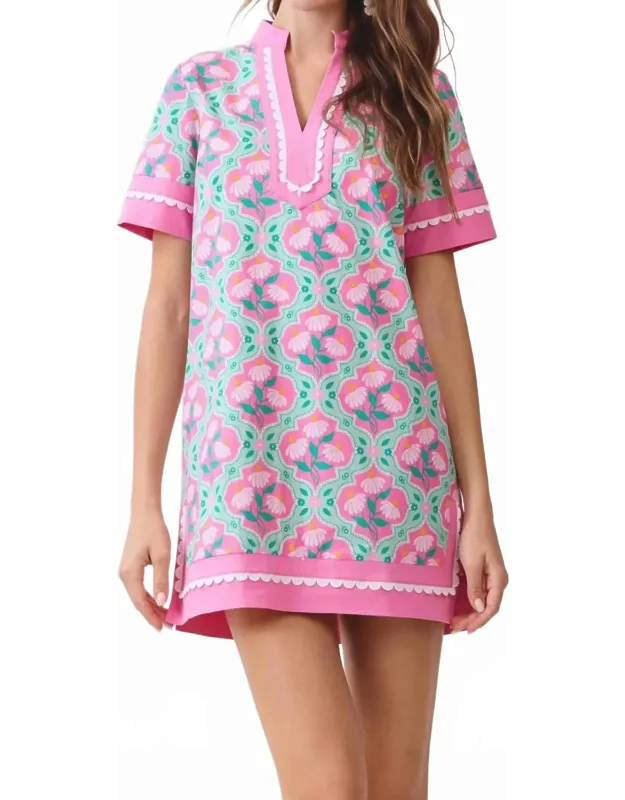 Floral Print Caftan Shift Mini Dress