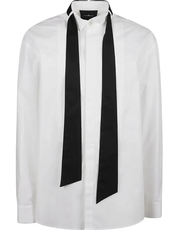 Indreg Necktie Detail Cotton Long-sleeve Shirt