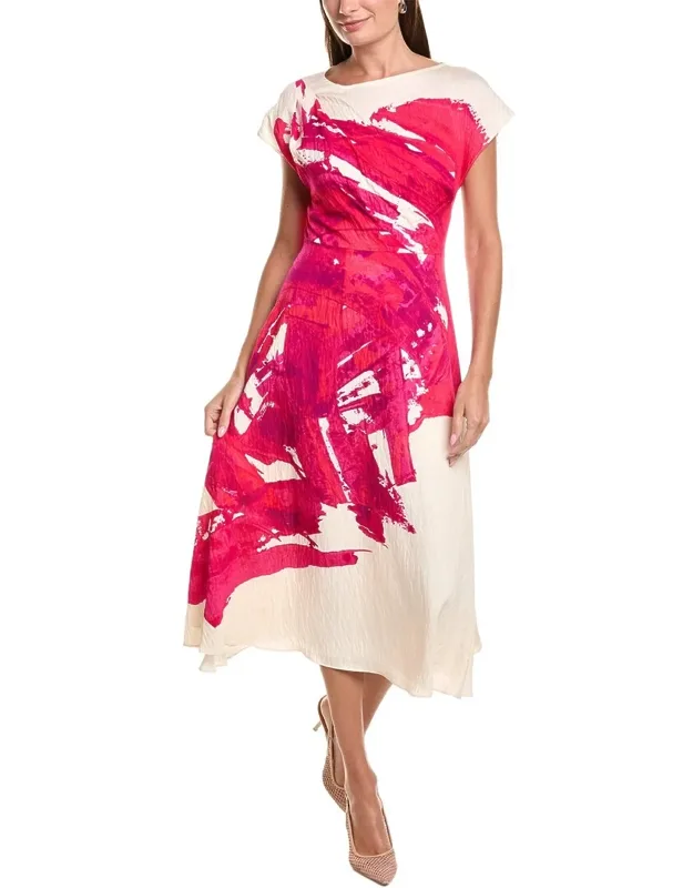 Crinkle Cap Sleeve Place Print A-line Dress