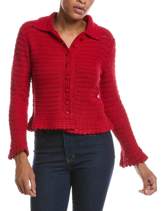 Pointelle Knit Peplum Cardigan