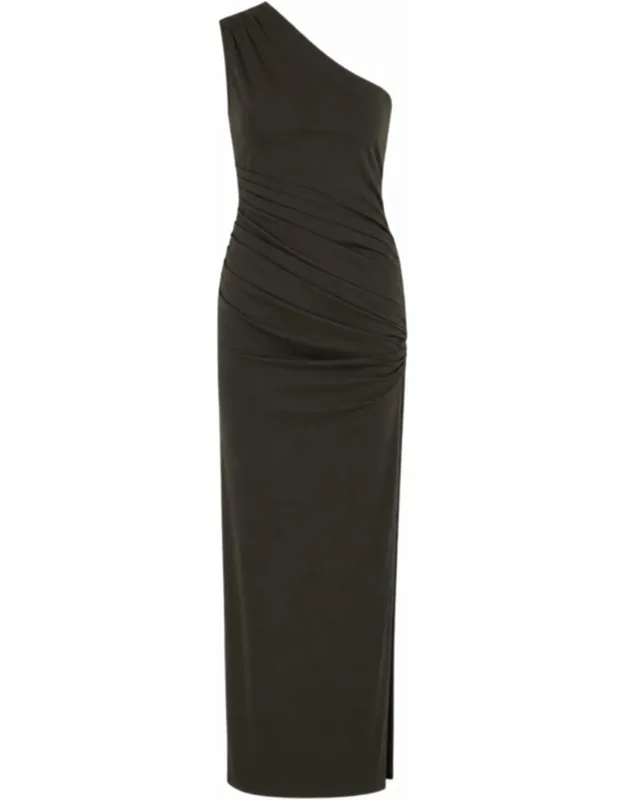 Draped One-shoulder Side Slit Evening Dress