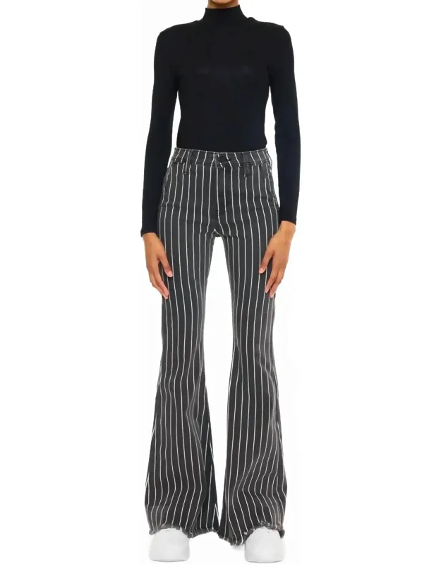 Stripe Pants With Frayed Hem