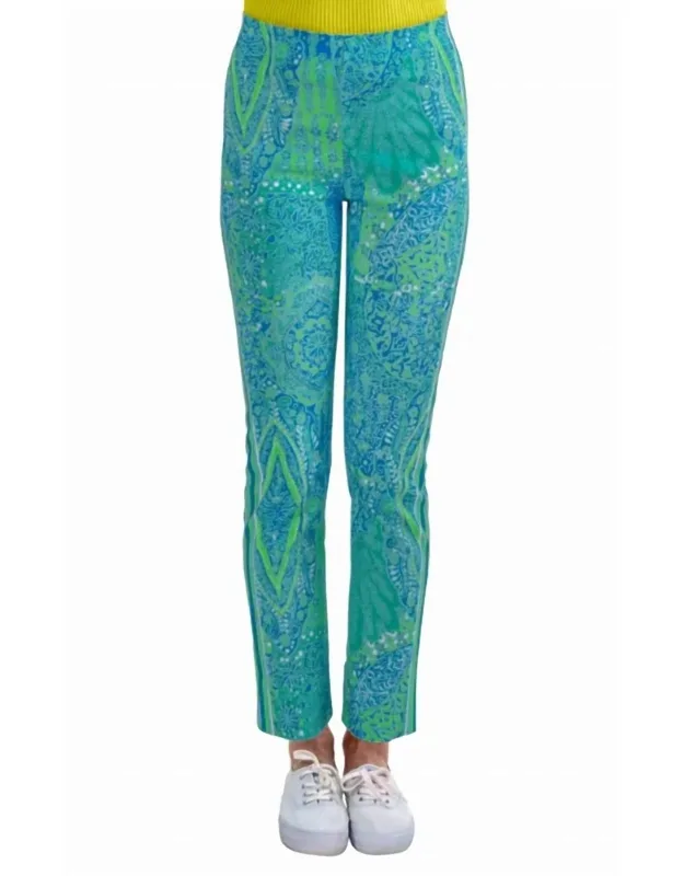 Gripeless Pull On Pants In Grand Bazaar With Elasticized Waistband And Back Ankle Slits