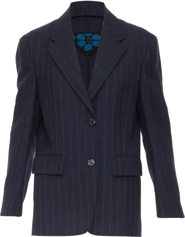Pinstripe Virgin Wool Single Breasted Boxy Blazer