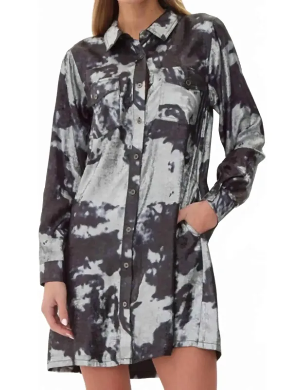Metallic Tie-dye Shirt Dress