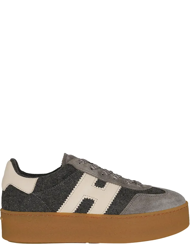 Suede Boiled Wool Platform Sneakers