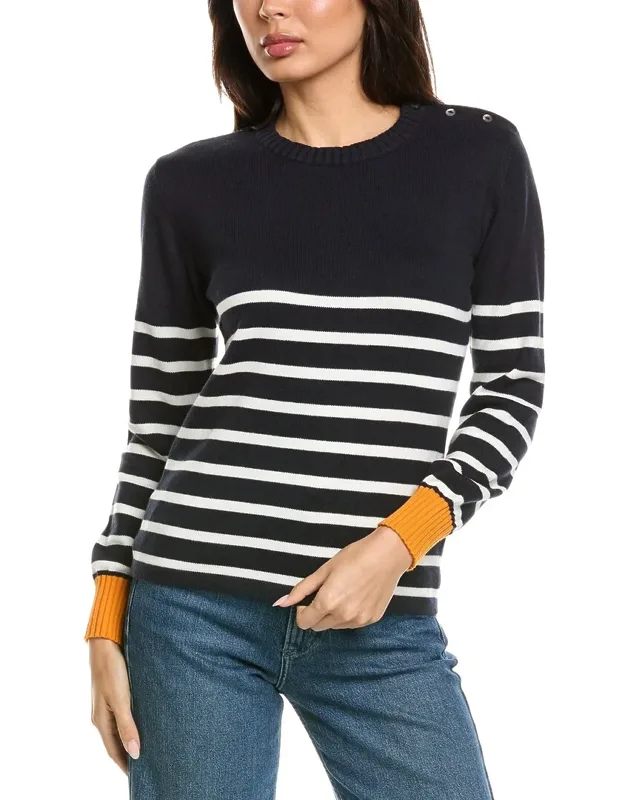 Button Stripe Crewneck Sweater
