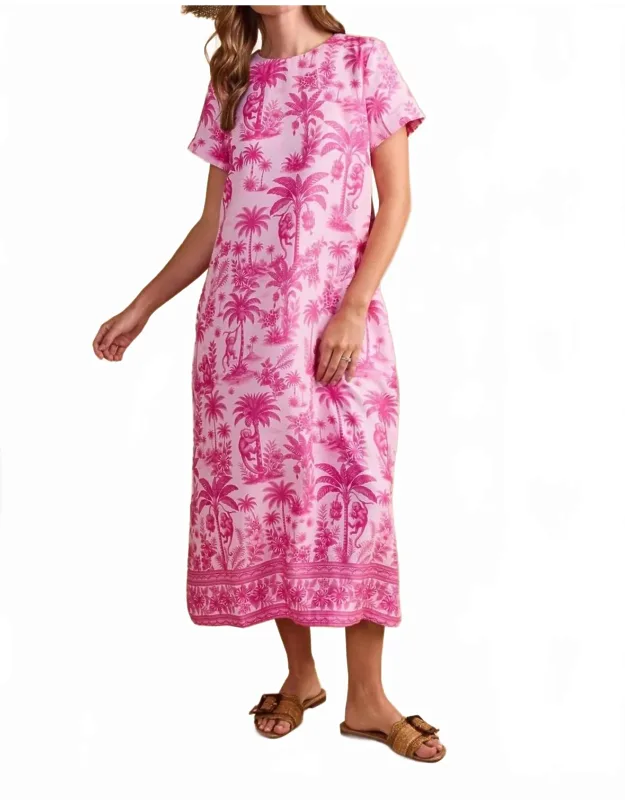 Ellie Dress In Rock - Maxi With Crewneck And Short Sleeves