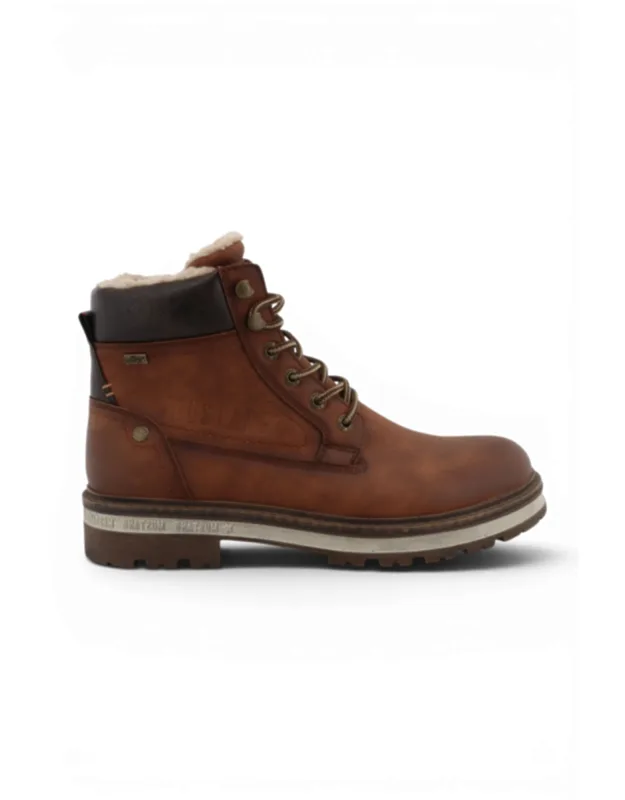 Cognac Brown Faux Leather Winter Lace-up Ankle Boots
