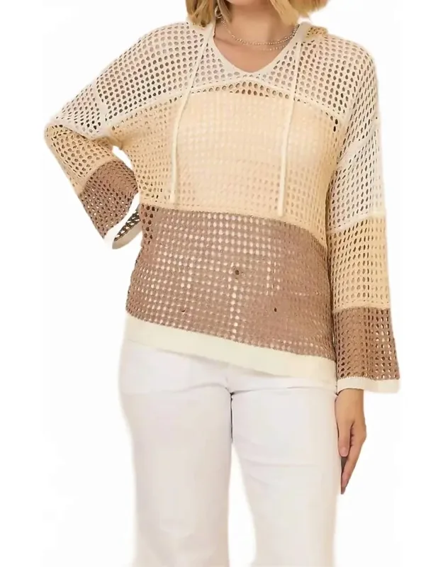 Open Knit Color Block Hoodie Sweater