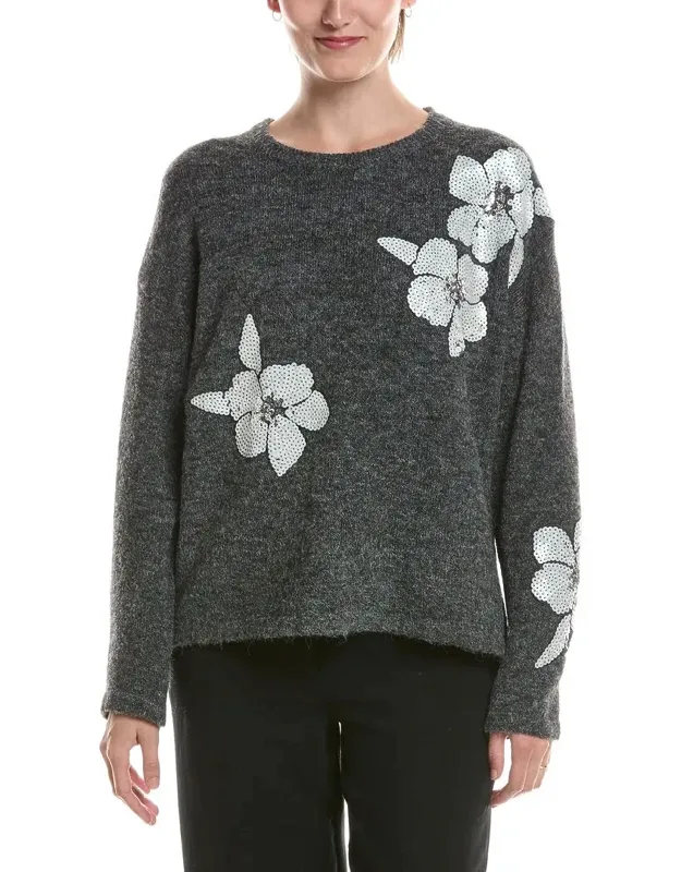 Floral Sequin Wool-blend Sweater