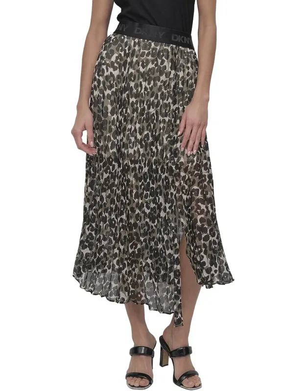 Print Chiffon Pleated Midi Skirt