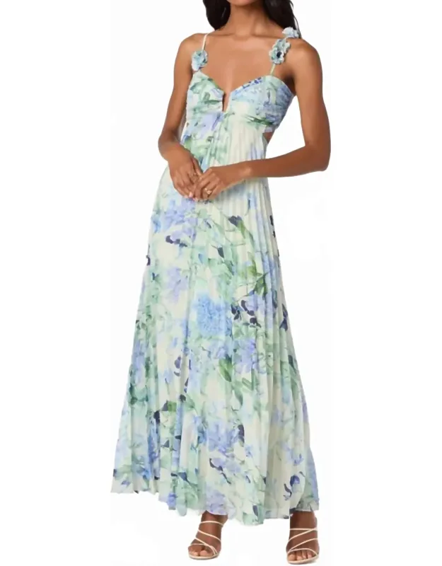 Emese Maxi Dress With Dimensional Flower Straps And Adjustable Tie-back