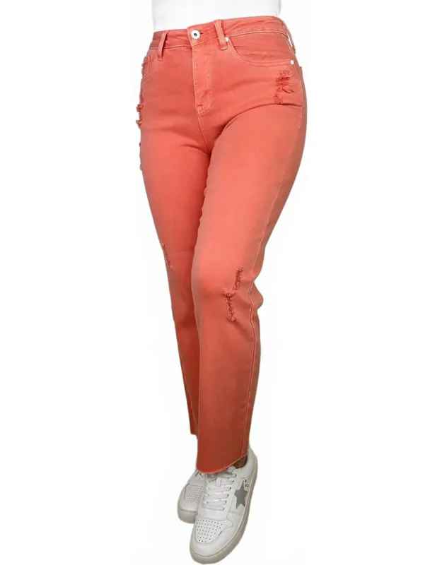 Cute Distressed High-rise Raw Hem Jeans