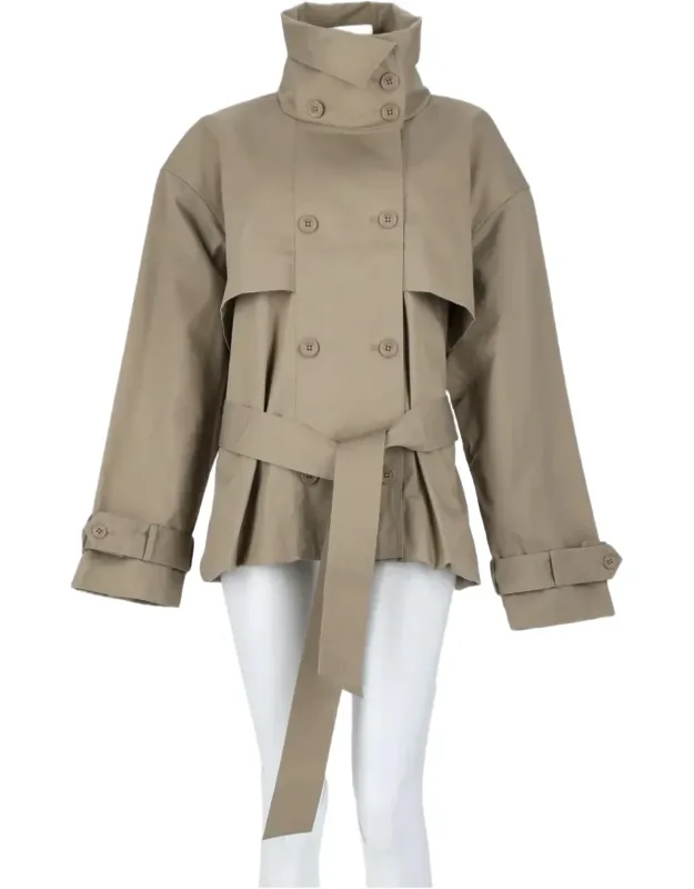 Short High Collar Buttoned Cuff Trench Coat