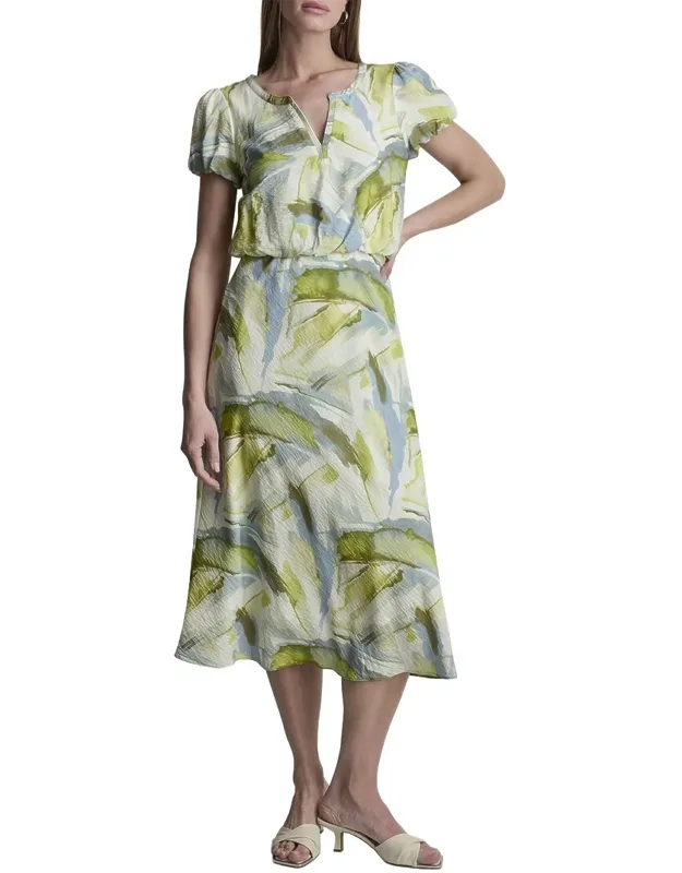 Printed Voile Tiered Tie-neck Dress