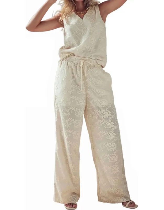 Floral Embroidered Cotton Top And Pants Set