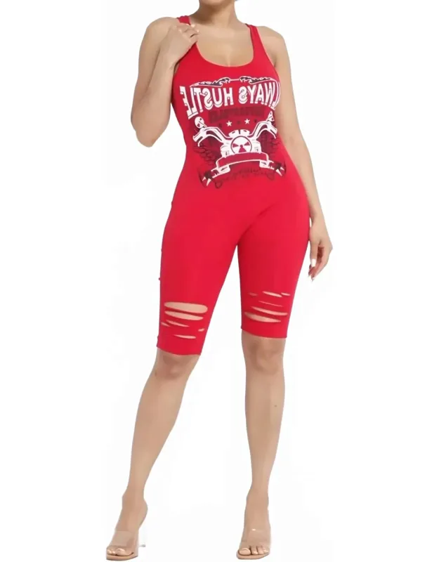 Always Hustle Distressed Stretch Cotton Tank Romper