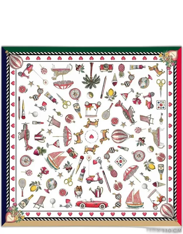 Vintage Motif Silk Scarf