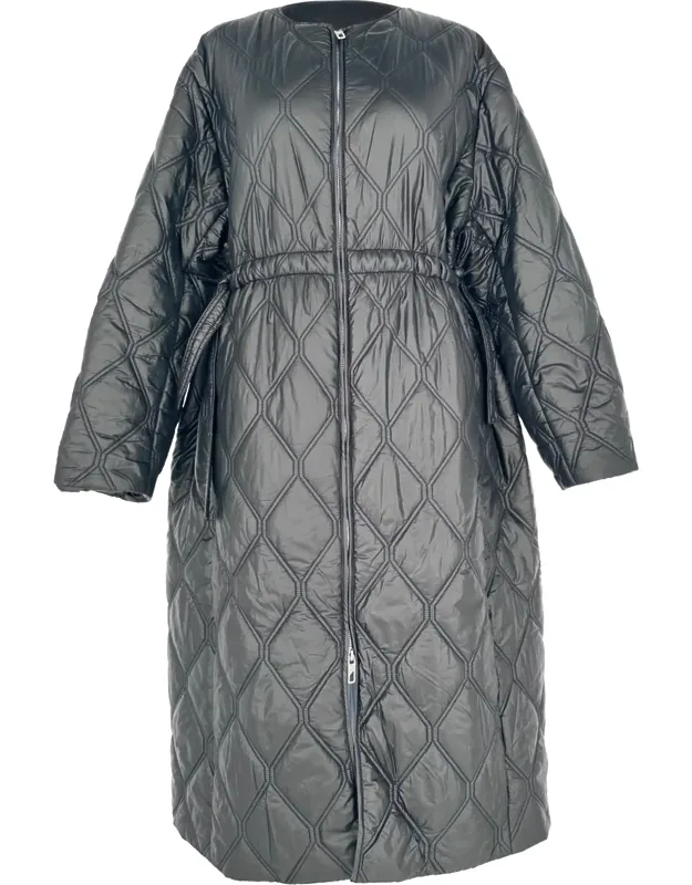 Diamond-quilted Zip-up Raincoat