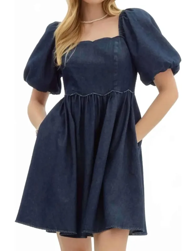Short Bubble Sleeve Babydoll Dress