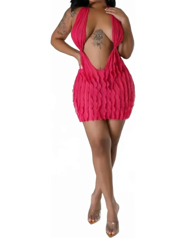 Out Halter Mesh Back Cut Out Mini Dress
