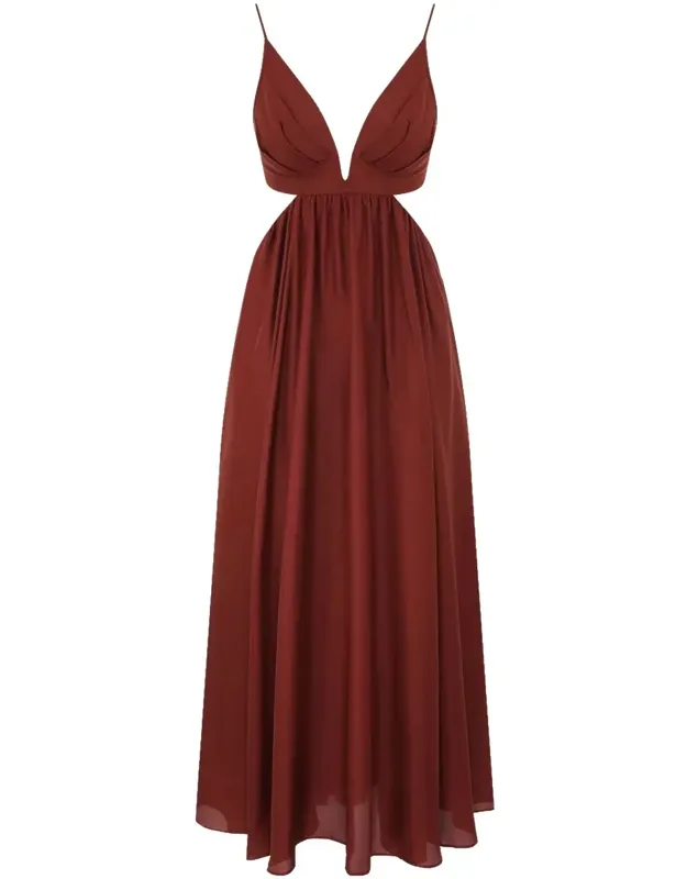 Deep V-neck Open Back Silk Dress