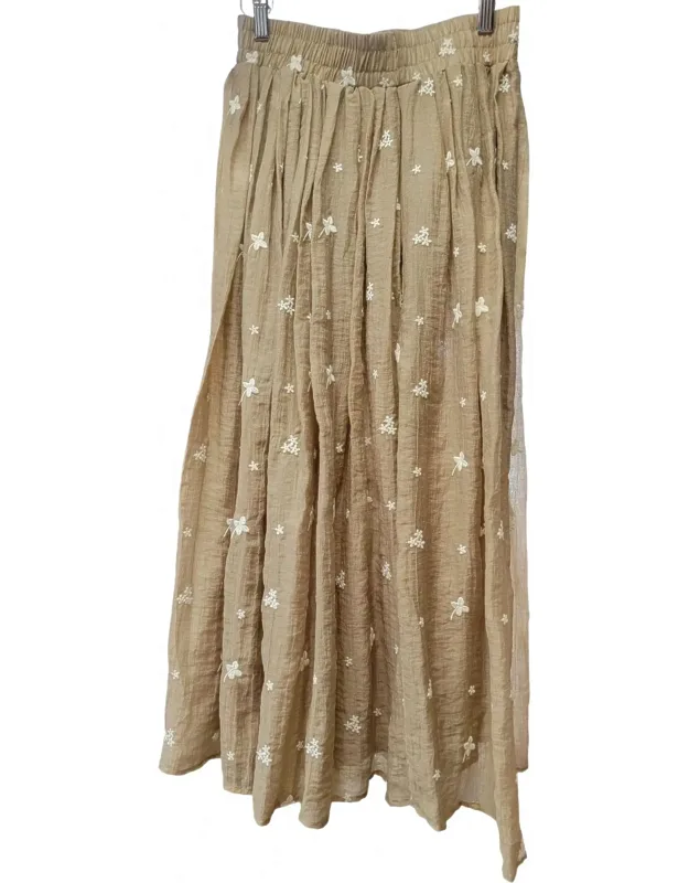 Embroidered Crepe Midi Skirt