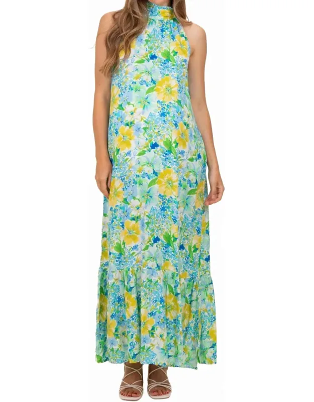 Oceanside Halter Mock Neck Maxi Dress