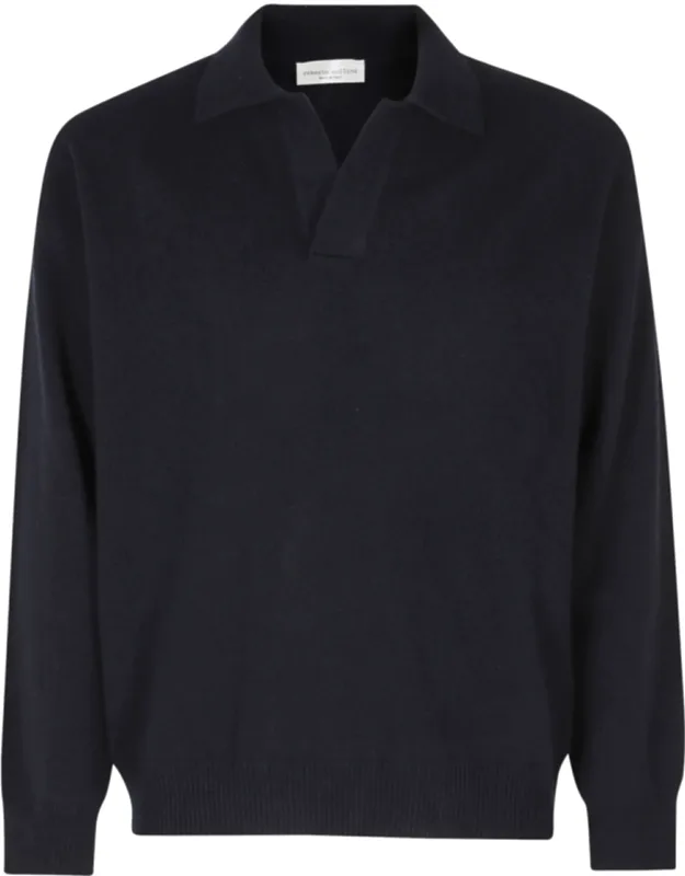 Skipper-neck Ribbed Cuffs Merino Wool Sweater