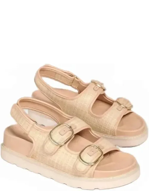 Hallie Dual Buckle Straw Effect Sandals