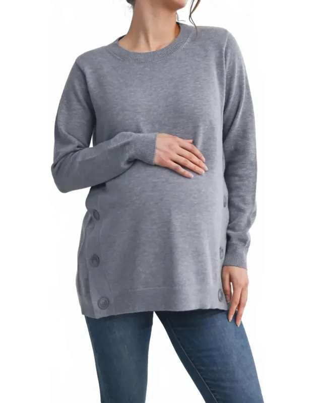 Button Side Nursing Pullover Sweater