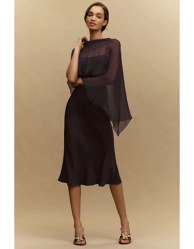 Romy Satin Chiffon Cape Dress
